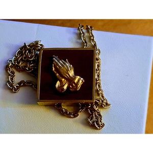 Unique Vintage  Prayer Hands On Olive Wood Pendant